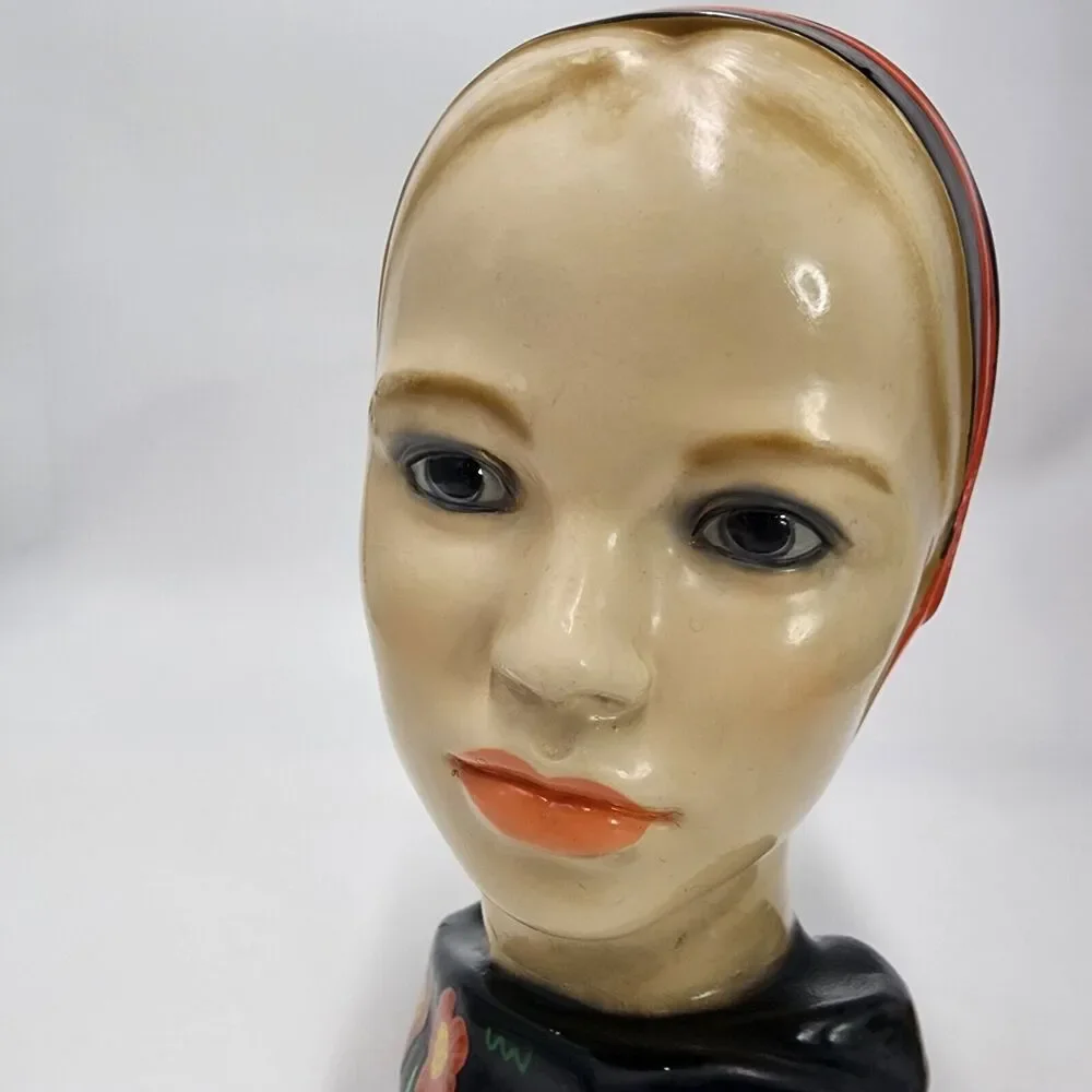 Vintage Marwal Dutch Scandinavian MCM Chalkware Plaster Girl Head Bust 8.5